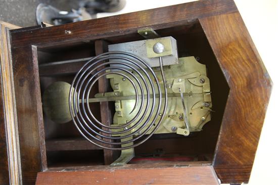 A Victorian figured walnut mantel clock, H.17in.